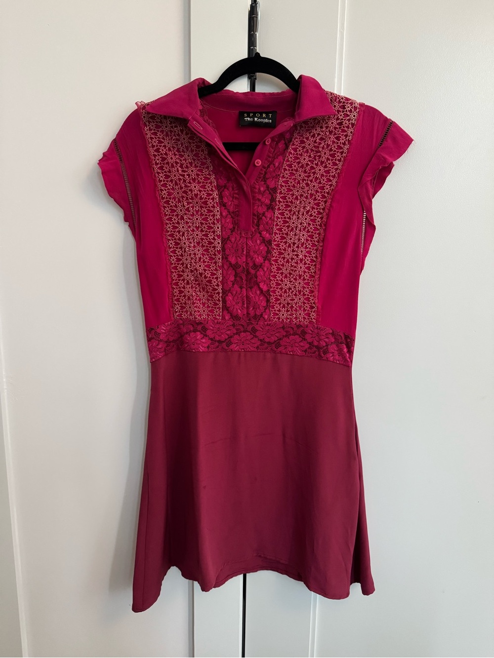 The Kooples Fuchsia Lace-Panel Polo Tunic